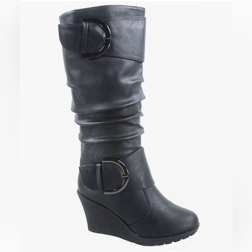 TOP Moda Black Slouchy Wedge Boots